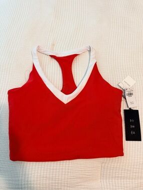 Abercrombie & Fitch Red Racerback Crop Bralette with White Trim